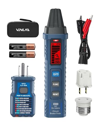 Circuit Breaker Finder with LCD Display, GFCI Outlet Tester, 90-130V Electrical Circuit Tracer Tool with NCV Tset & Flashlight, Includes Carrying Case with Adapter, Alligator Clips -VCT03P