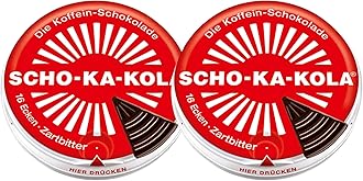 Dark Chocolate SCHO-KA-KOLA with natural Caffeine from Cocoa, Cola-Nut-Powder and Coffee 2 tins x 100 g/Germany