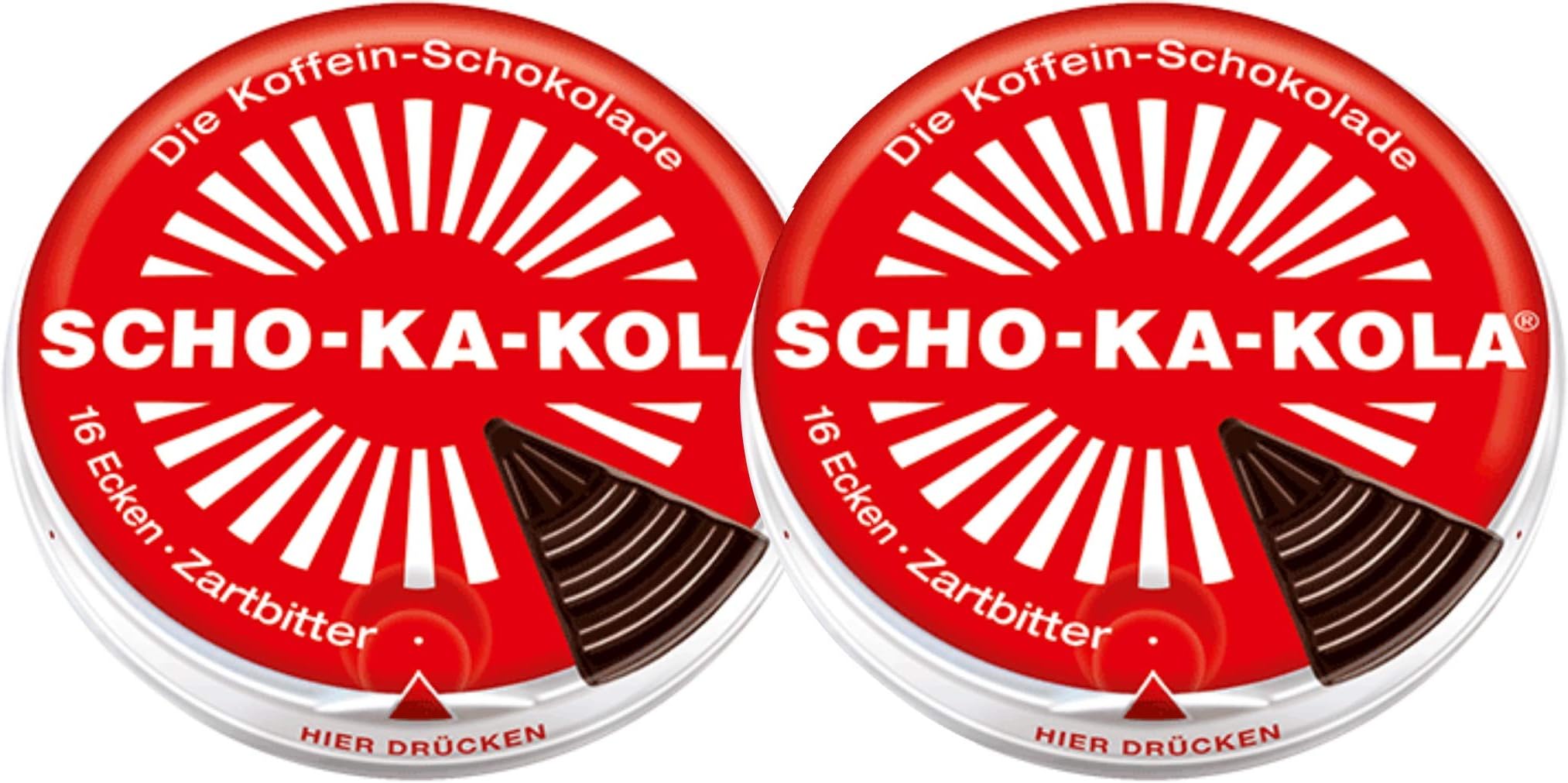 Dark Chocolate SCHO-KA-KOLA with natural Caffeine from Cocoa, Cola-Nut-Powder and Coffee 2 tins x 100 g/Germany