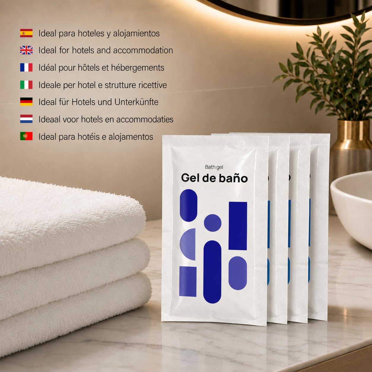 Gel de Baño Sachet Monodosis 8 ml | 1000 Unidades | Amenities Hotel Hostelería | Granel Profesional