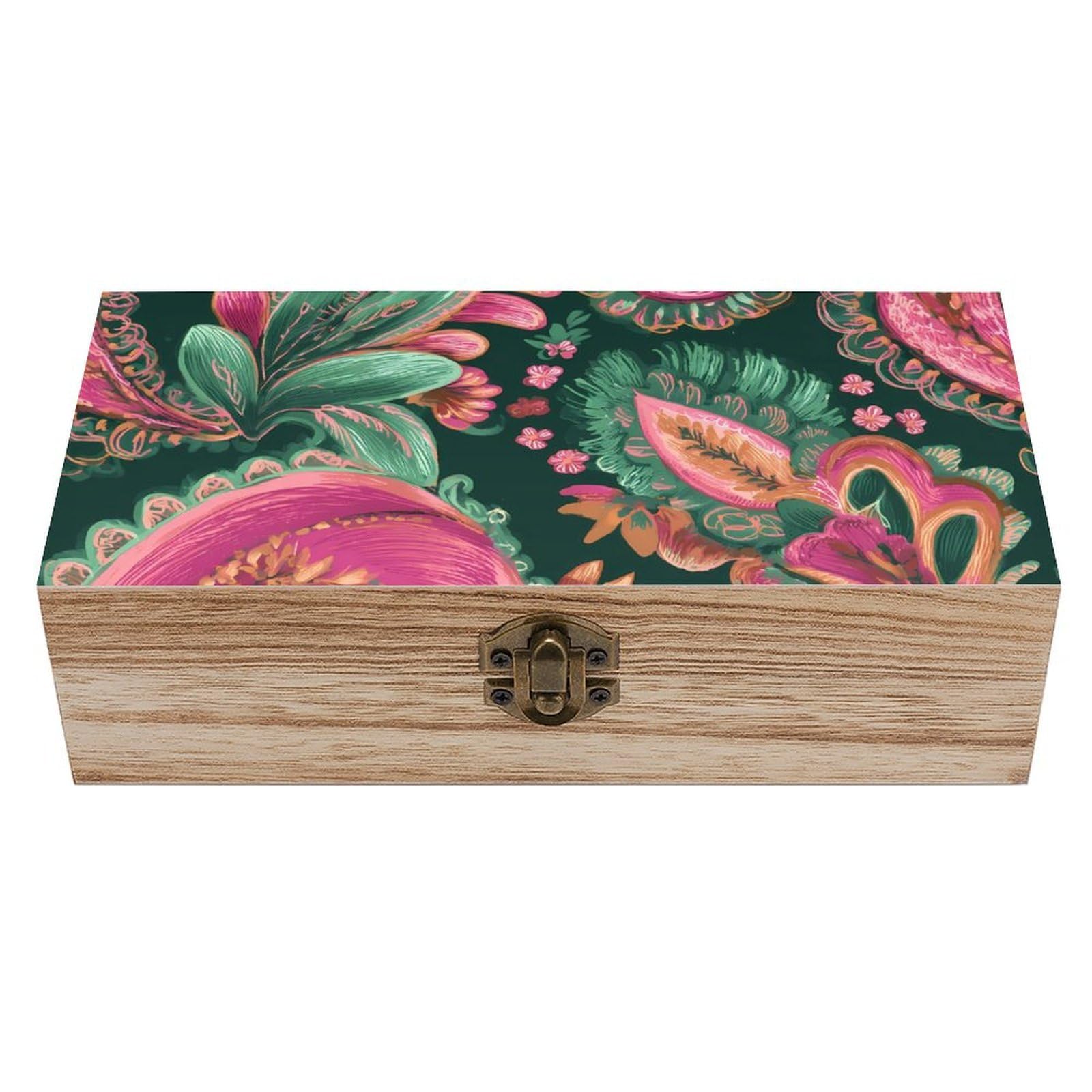 HLBSDM Vintage Paisley Wooden Storage Box Craft Memory Keepsake Treasure Chest Box Jewelry Organizer