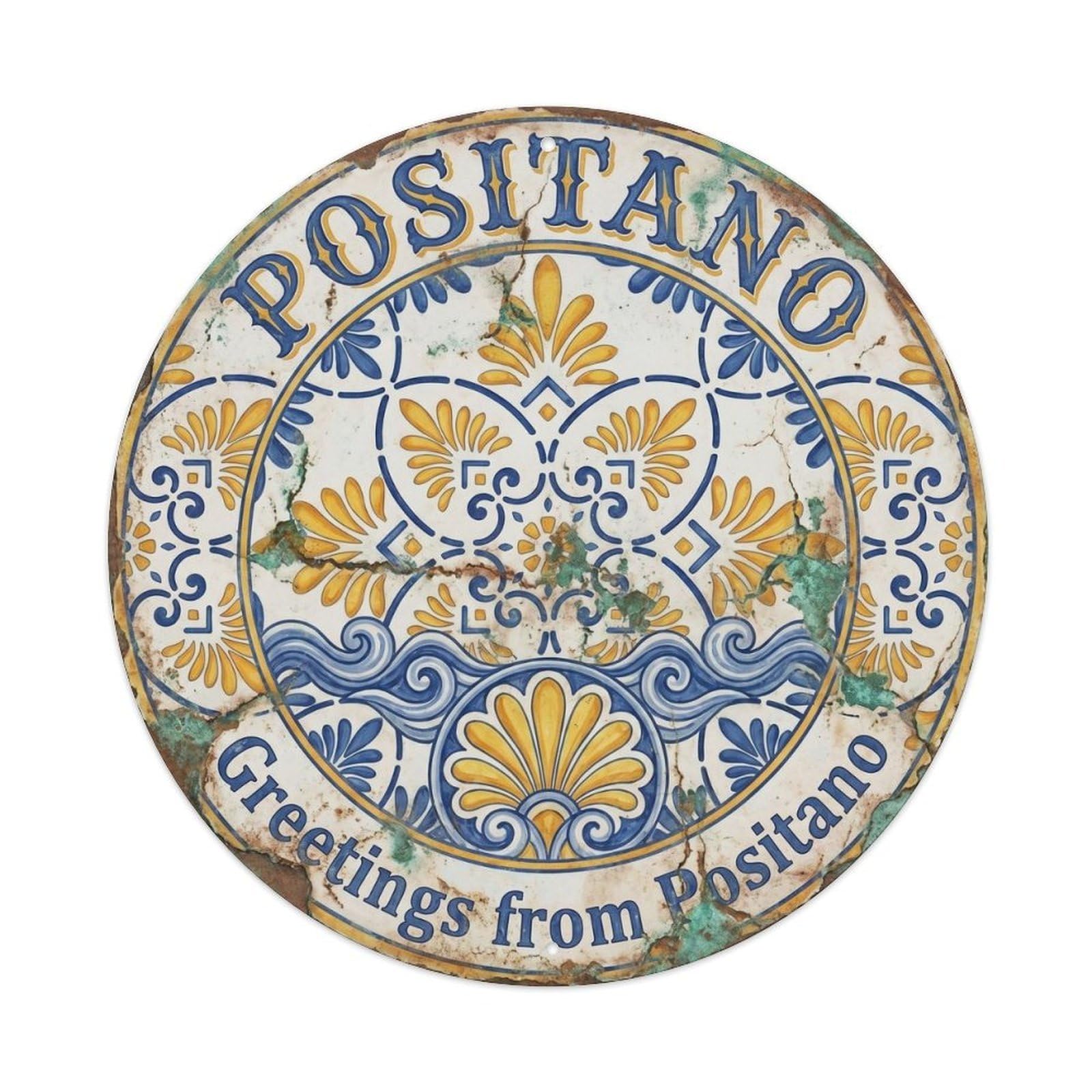 Classic Positano Italian Amalfi Coast Southern Italy Metal Tin Sign Plaque Wall Decor for Cafe, Man Cave, Club Bar, Office, Home Garden Round Metal Poster 8x8Inch