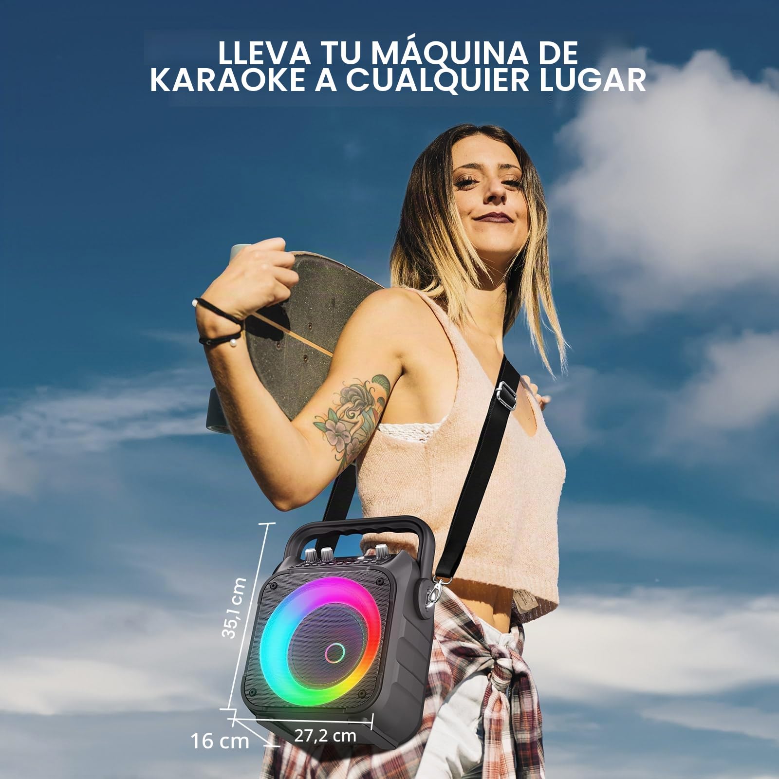 Karaoke 2 Microfonos Inalambricos Ankuka [Versión Actualizada] Altavoz con Microfono de 12W con Subwoofer de 6,5", Autonomía de 8H, Soporta TV/Smartphone/TWS/AUX/USB, Regalo para Niños y Adultos
