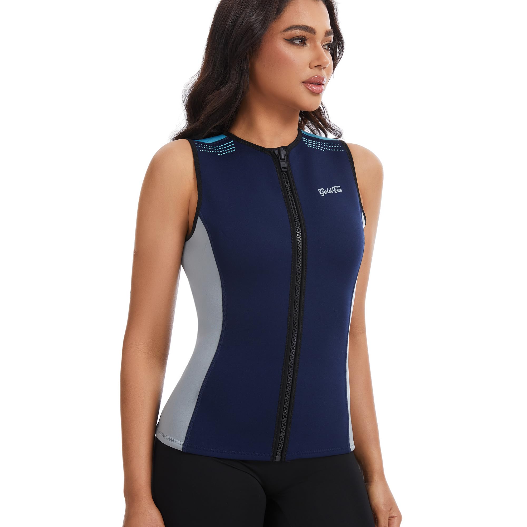 GoldFin Wetsuit Top for Women, Wet Suit Vest 2mm Neoprene Sleeveless Front Zip Jackets for Water Sports Swimming Diving Surfing Snorkeling