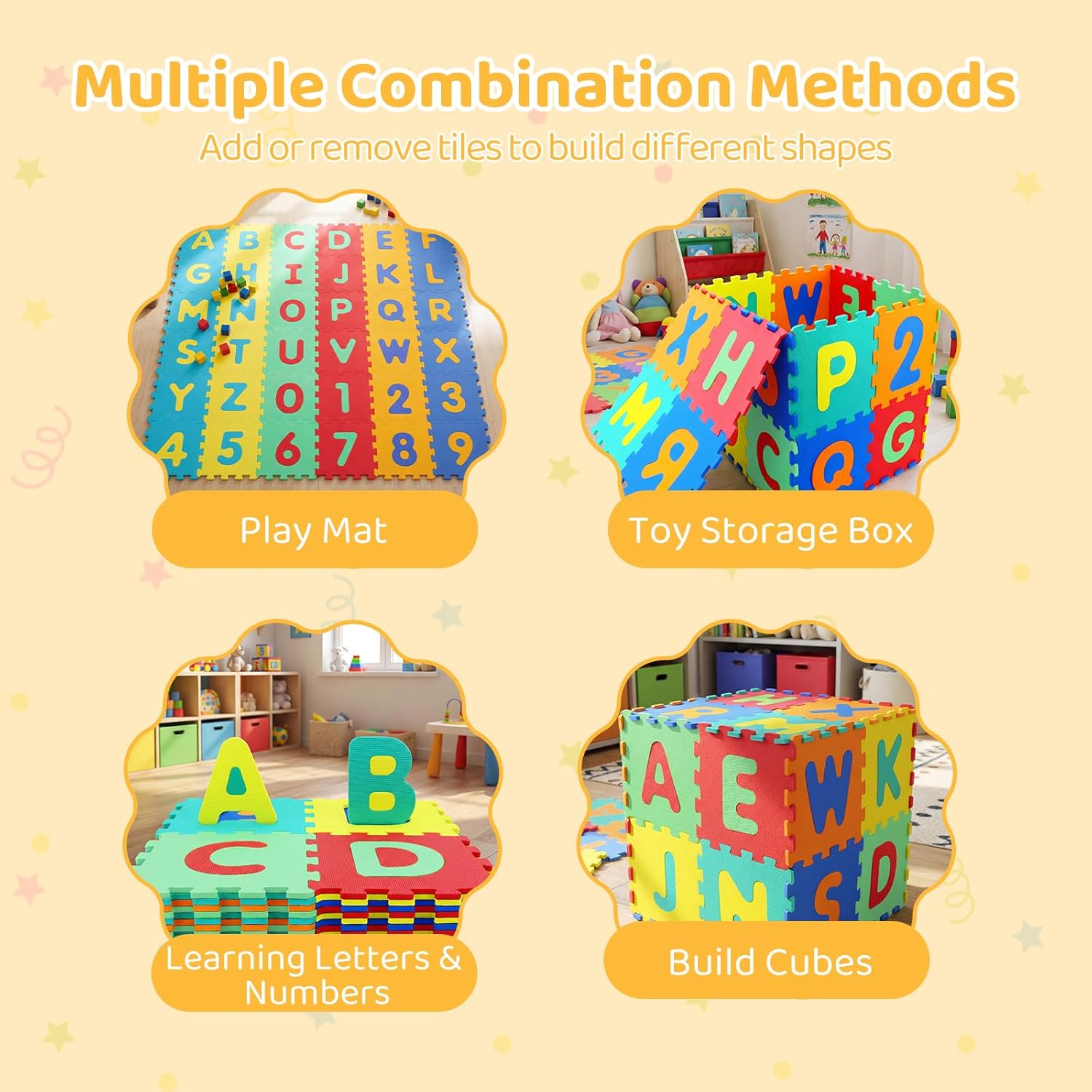 HONEY JOY Foam Floor Tiles for Kids, 12.5” x 12.5” EVA 36-Piece Interlocking Alphabet & Numbers Play Mat, Non-Slip Large Soft Puzzle Carpet Rug, Easy to Clean, for Baby Crawling Exercise, Playroom