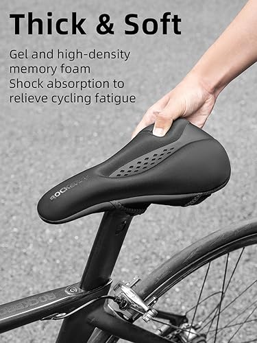 Miniatura 2 de ROCKBROS Funda de asiento de bicicleta para hombres y mujeres, cómodo cojín acolchado de gel para asiento de bicicleta, compatible con pelotón,