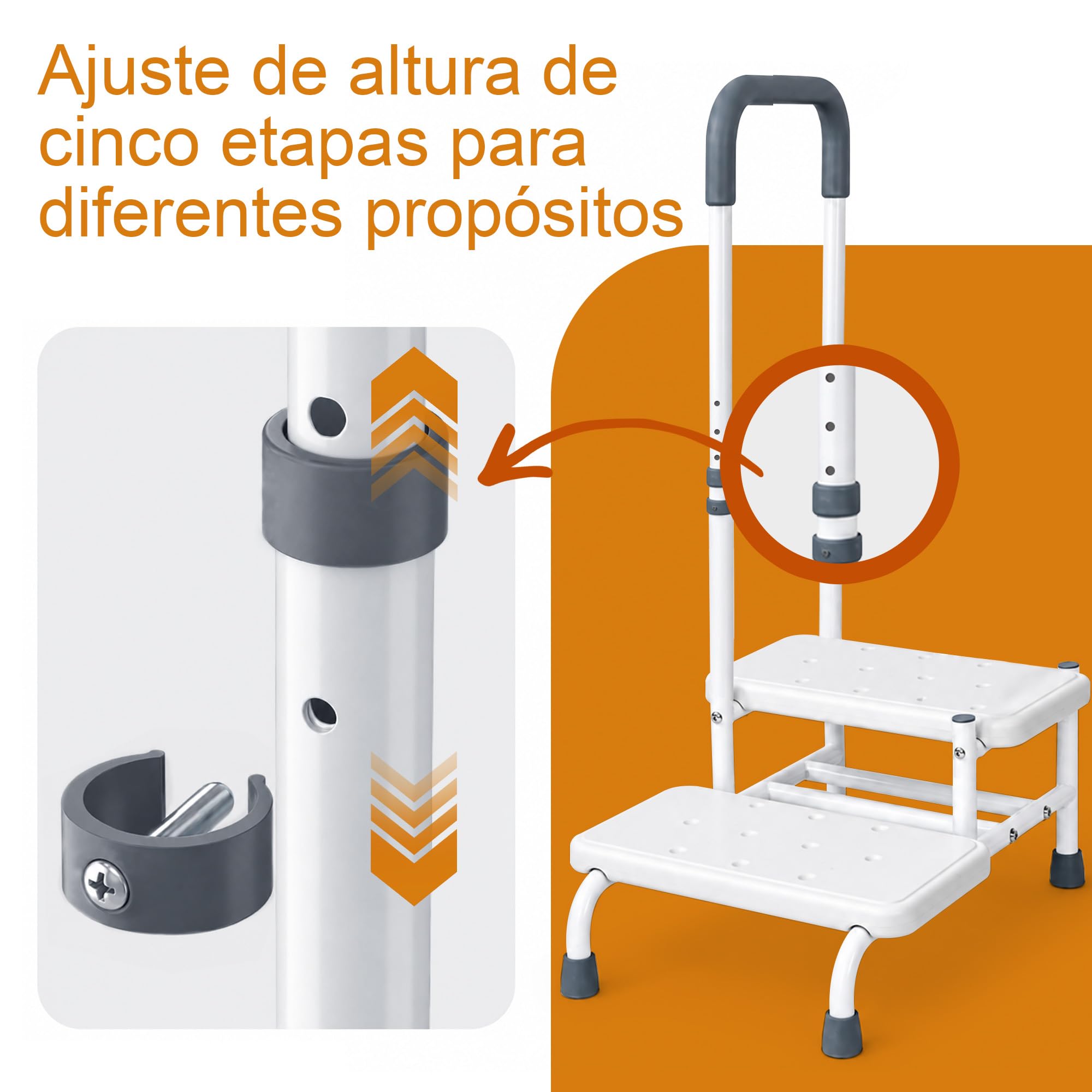 Escalera De 2 Escalones con Pasamanos Amplia Plataforma, Antideslizante Escalón Robusto Y Estable Ideal para Dormitorio Cama Bañera Y como Ayuda para Subir A Personas Mayores Embarazadas Y Adultos