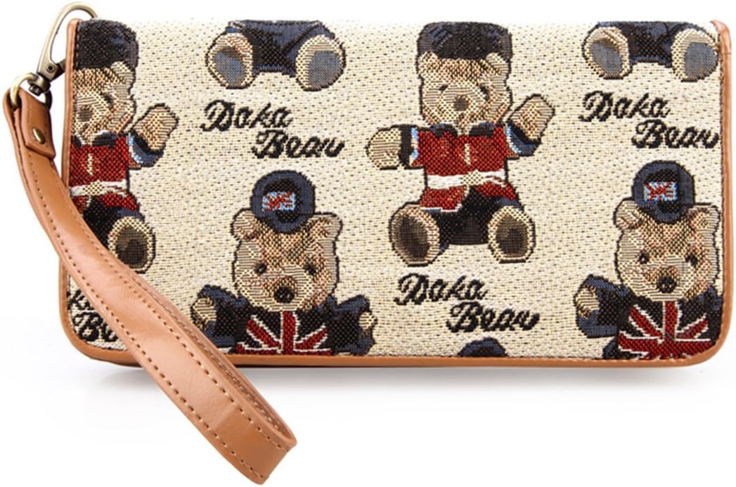 Daka Bear Jazz Bear Beige Zipper Wallet Girl Clutch Bag Cash Purse