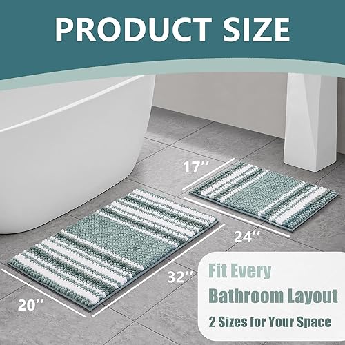 Miniatura 2 de HDFK Alfombra de baño y alfombras de baño, felpilla antideslizante de palomitas de maíz, súper absorbente e inodoro, alfombra a rayas adhesivas