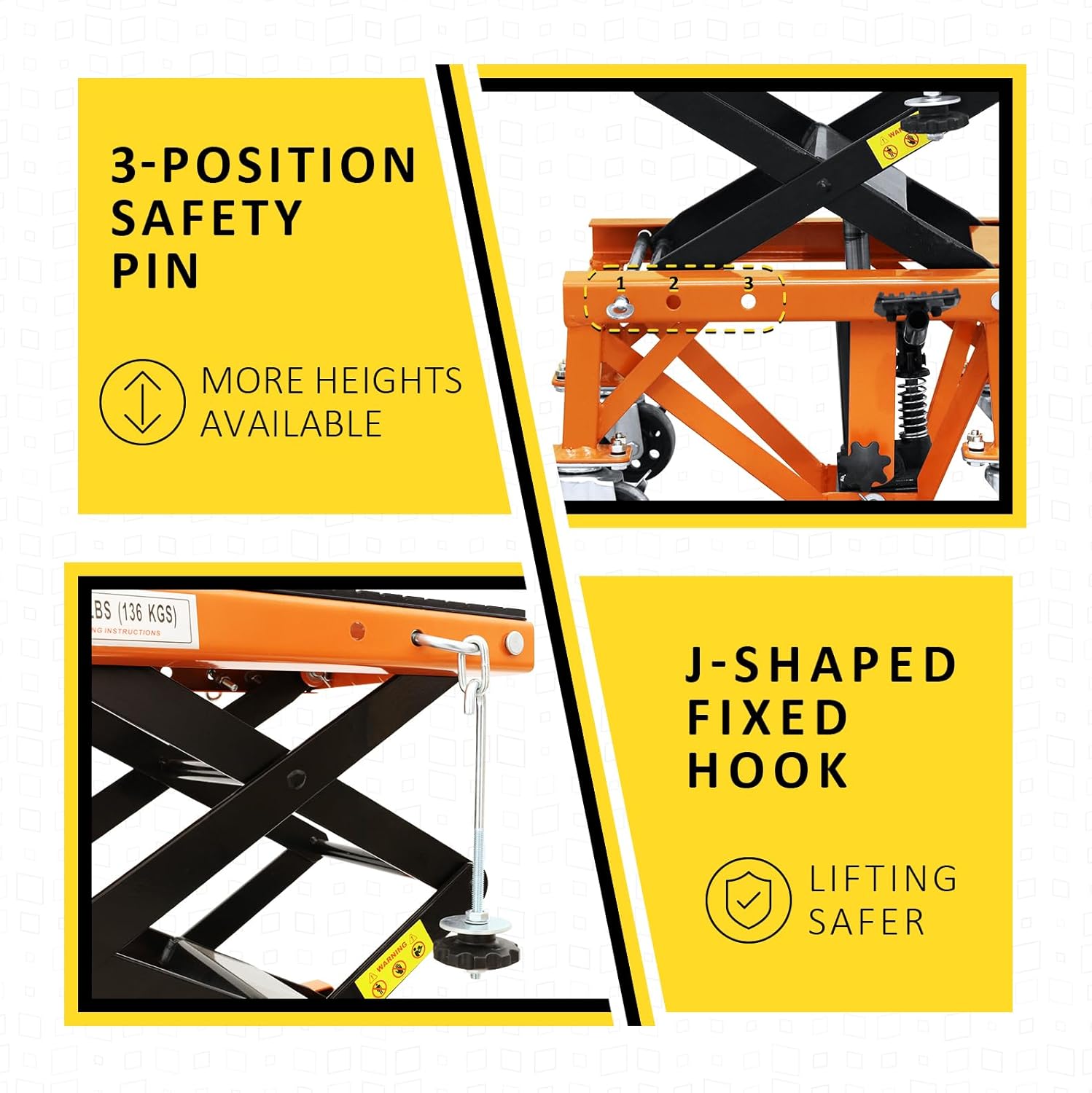 PENSUN Heavy-Duty Hydraulic Motorcycle Lift Table, 350 lbs Capacity Motorcycle Scissor Jack Lift with Wide Deck and J Hooks Fit for Motorcycle Dirt Bike ATV Motorcycle Bike