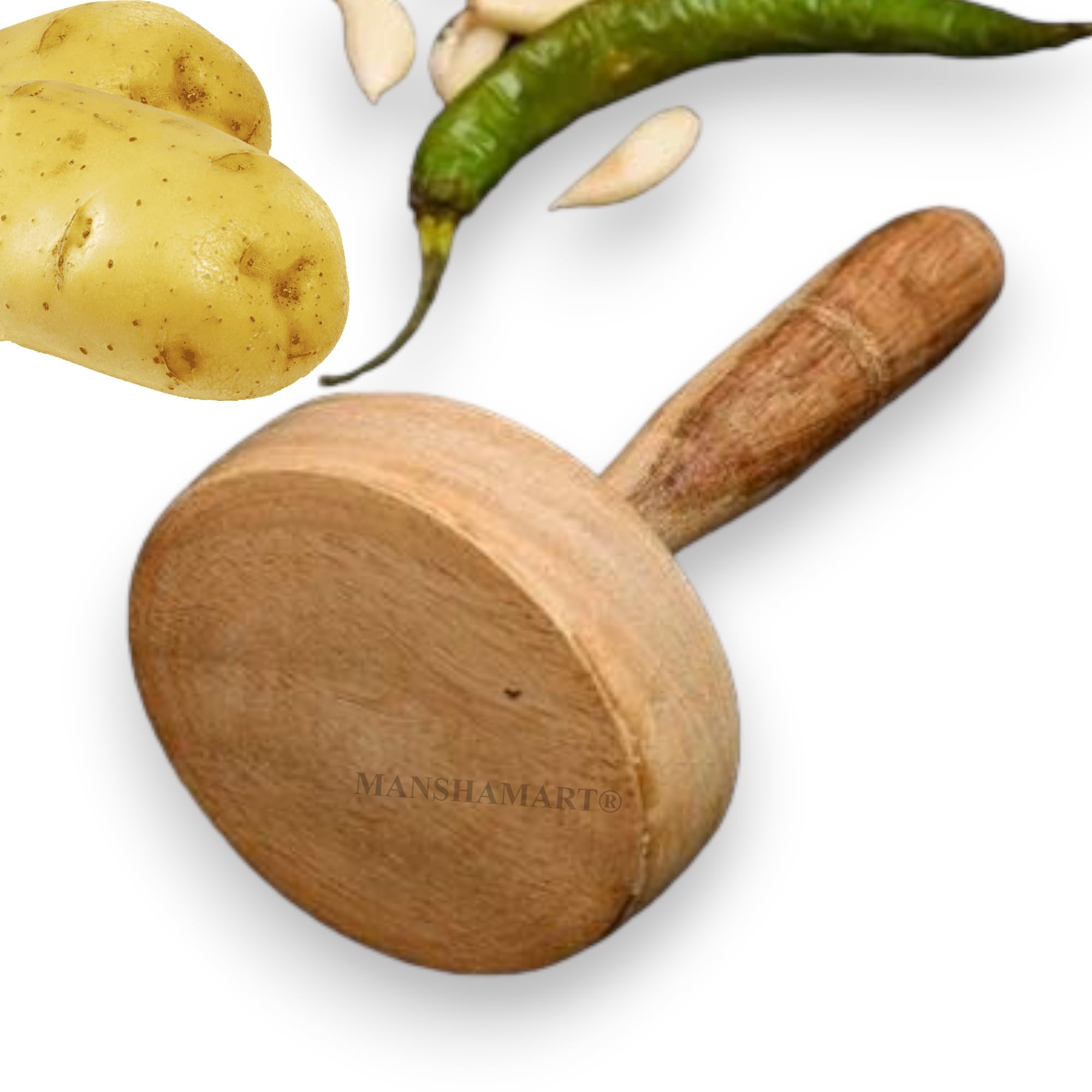 MANSHAMART® Wooden Masher for Chapati, Chapati Press, Chapati Fluffer, Wooden Dutta Press for Roti Chapati, Wooden Paratha Fluffer, Paratha Sekhni, Potato Masher Wooden