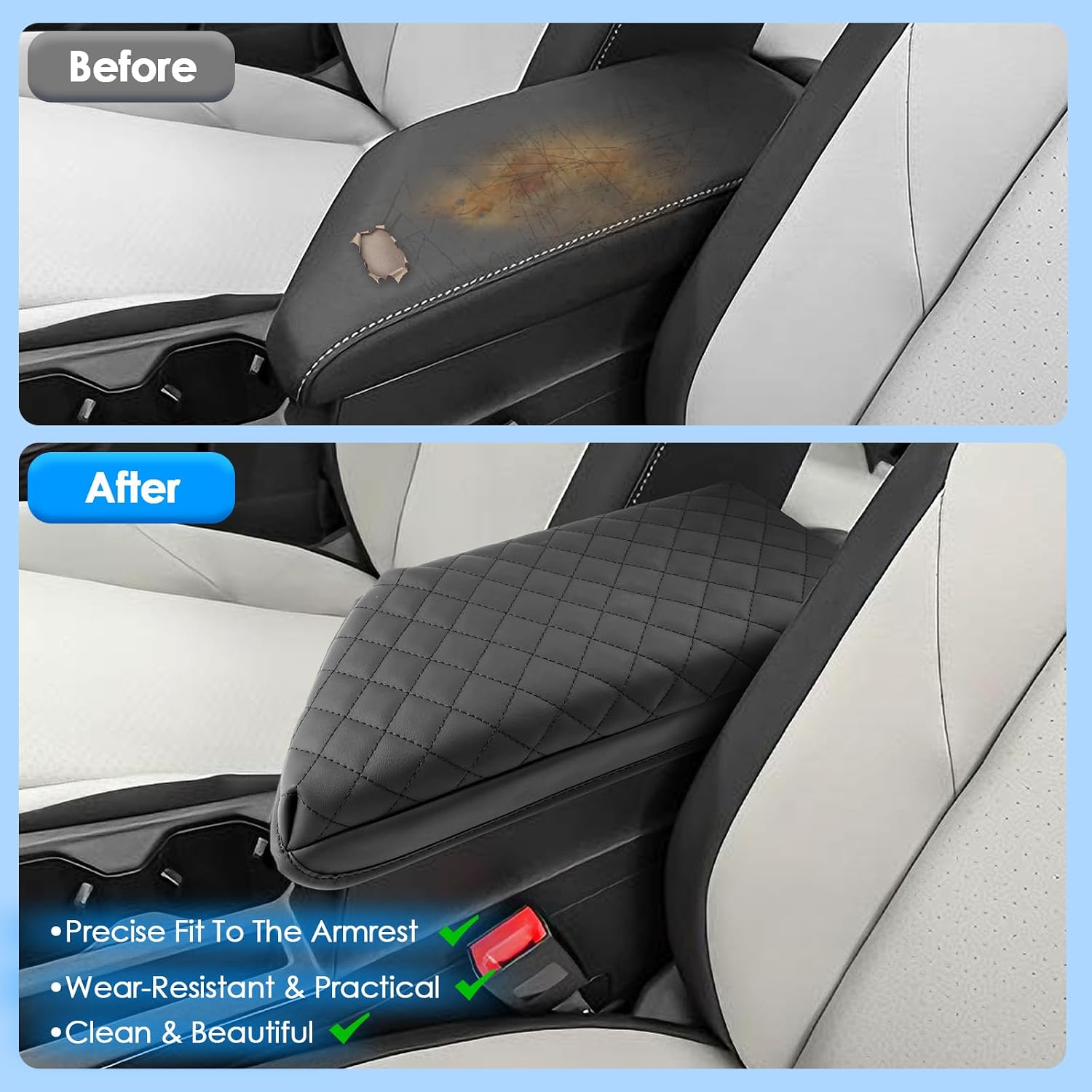 2023 2024 2025 2026 Jetta Accessories Center Console Cover for VW Jetta (S/Sport/SE/SEL/GLI Autobahn), Cushion&Comfy Leather Armrest Cover 2026 2025 Jetta Accessories (Padded)
