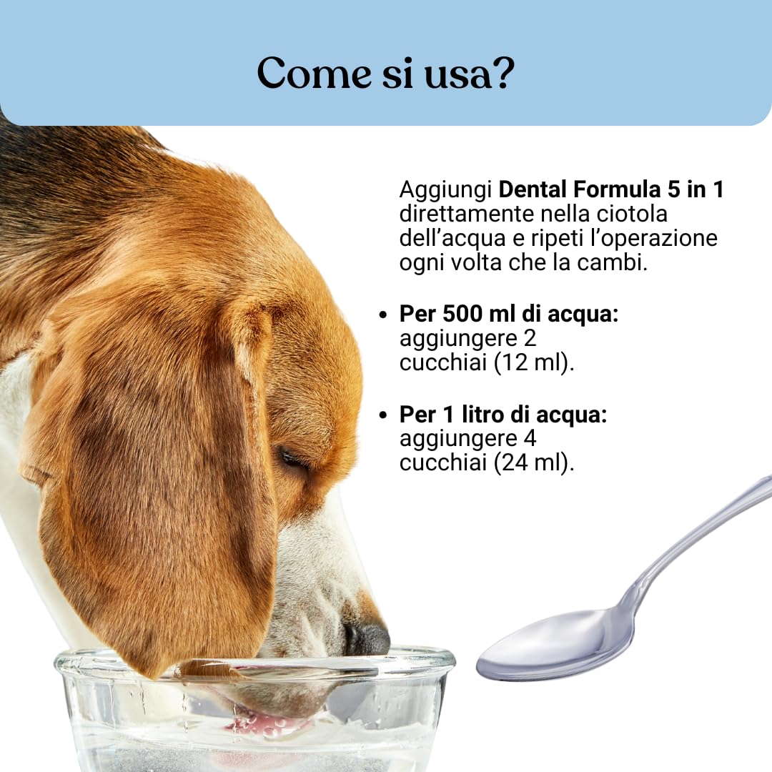 Bau Dental Formula 5 in 1 per Cani 250ml Additivo Acqua Igiene Orale Quotidiana