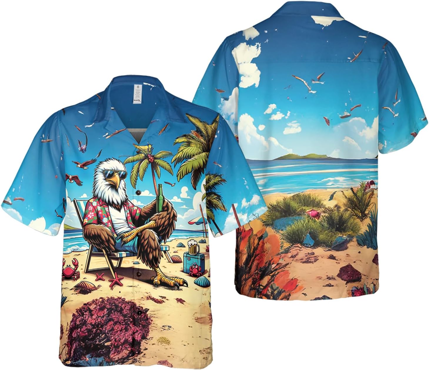 Funny Summer Animal On The Beach Hawaiian Shirts for Men - Regular Fit Casual Button-Down Shirt, Ocean Beach Shirt