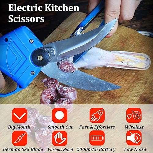 Miniatura 2 de Tijeras de cocina eléctricas resistentes con batería recargable de 2000 mAh, huesos de acero inoxidable inalámbricos profesionales, tijeras de