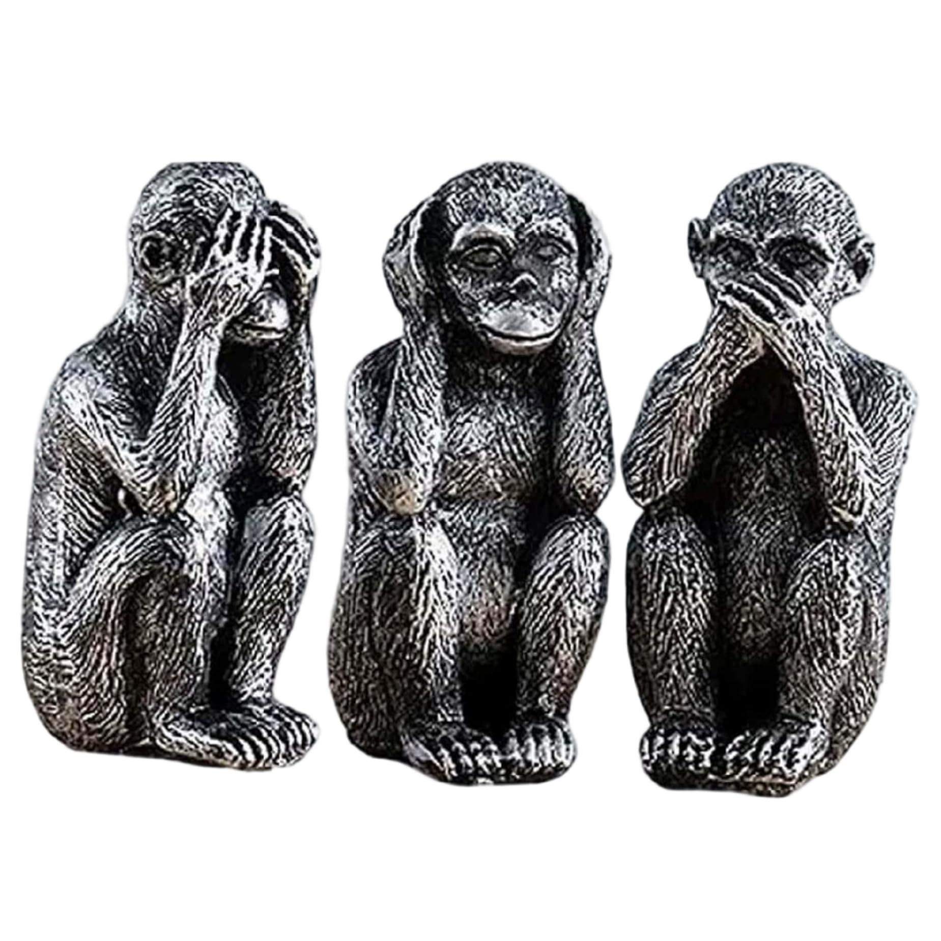 Statues de Trois singes sages figurines singe en résine argentée de bureau