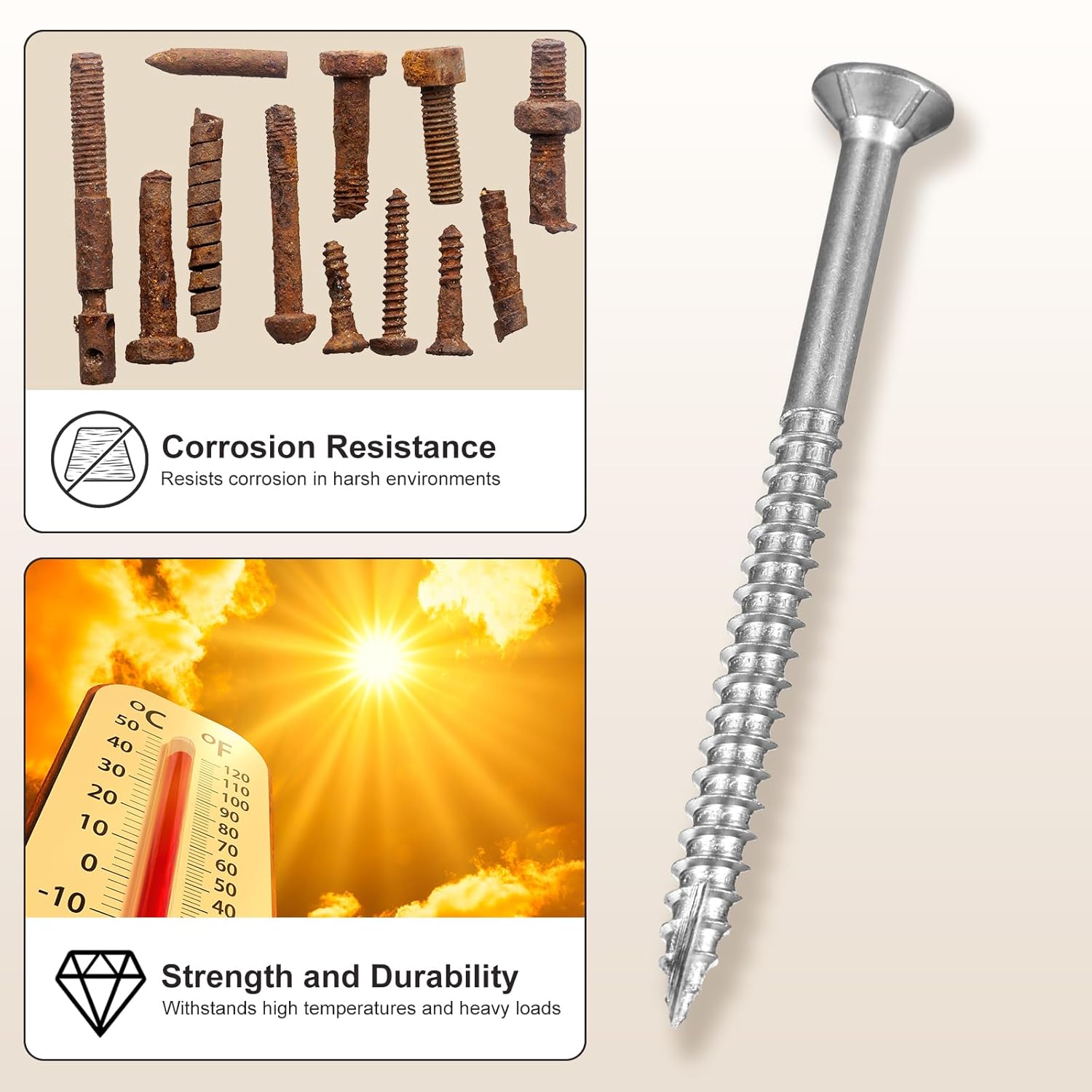 METALLIXITY Deck Screws (#8x1-5/8) 500Pcs, 410 Stainless Steel Wood Screw Decking Screws with T25 Torx Drive Head - for Wood Fence, Table, Chairs, Silver