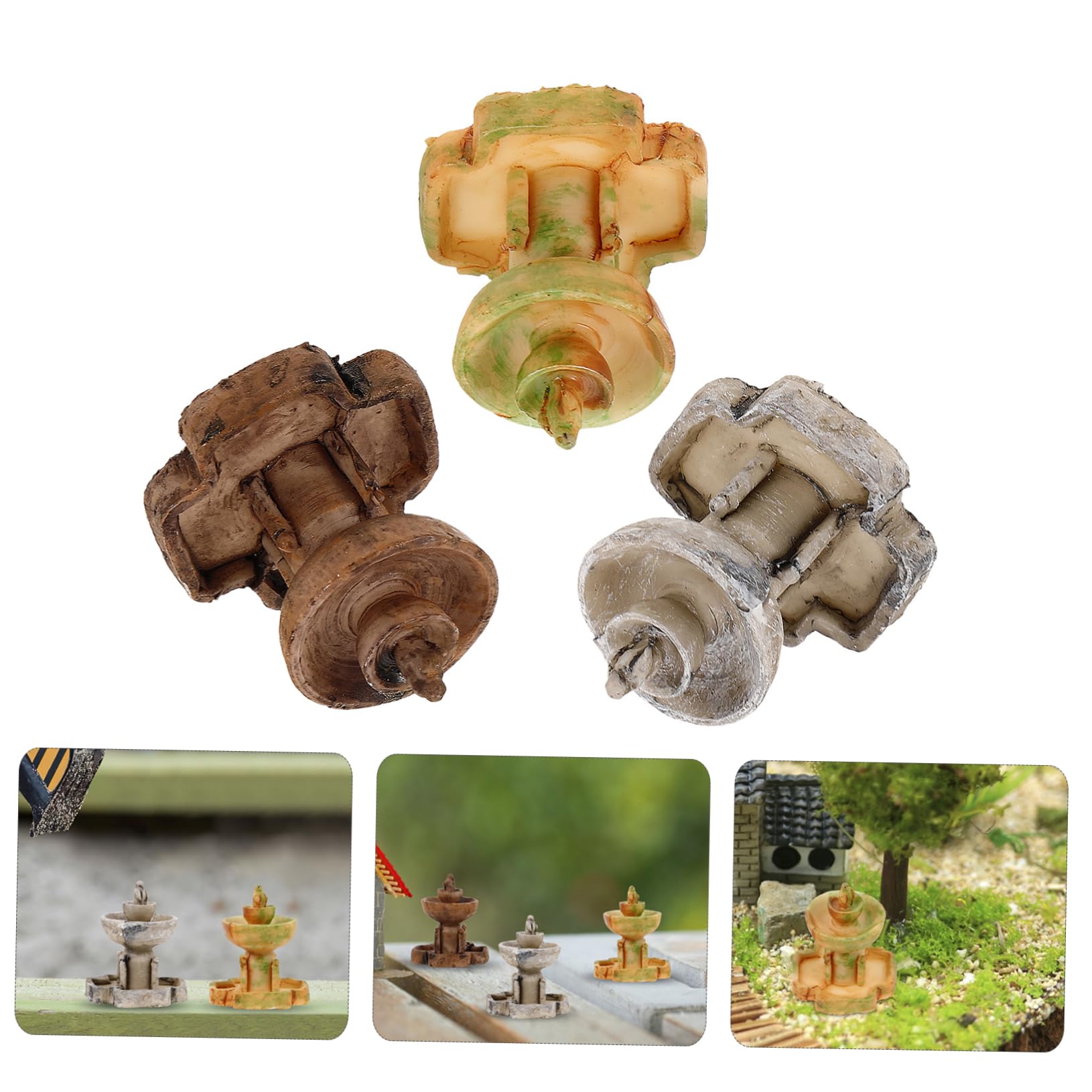 GANAZONO 3Pcs Micro Landscape Decoration Miniature Fountain Decor Resin Water Fountain Ornament for Garden Tabletop Fish Tank Fairy Garden and Home