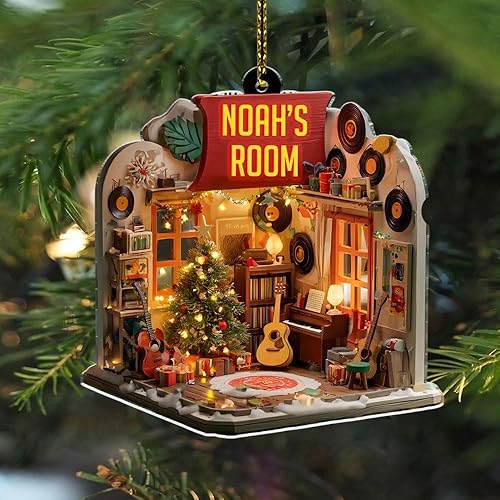 Miniatura 13 de Adorno de disco de vinilo retro personalizado 2025, adorno de músico personalizado para amantes de la música, decoración de árbol de Navidad