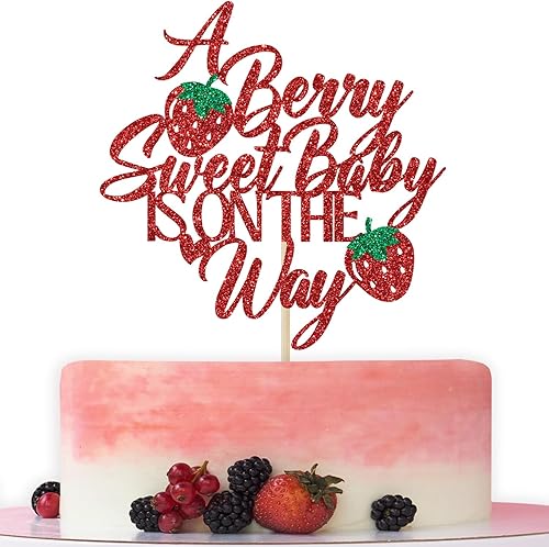 A Berry Sweet Baby is on the Way - Decoración para tartas, Sweet One Cake Topper, Berry Sweet, decoración de fiesta de baby shower, purpurina roja