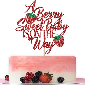 A Berry Sweet Baby is on the Way Cake Topper, Sweet One Cake Topper, Berry Sweet, Strawberry Baby Shower Party Decorations, Red Glitter
