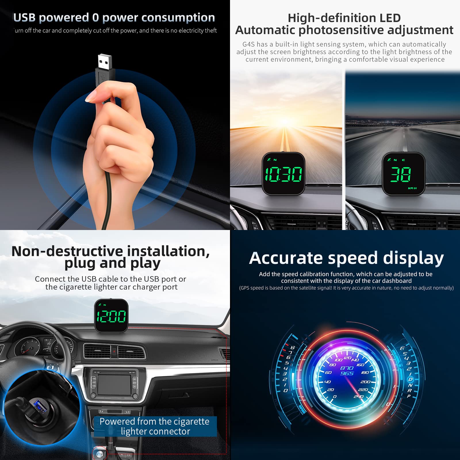 Car HUD GPS Smart Tachimetro Display KMH/MPH, iKiKin 2.0'' Display LCD con Avviso di Fatica Navigazione Bussola Avviso di Velocità per Tutti i Veicoli（Verde）