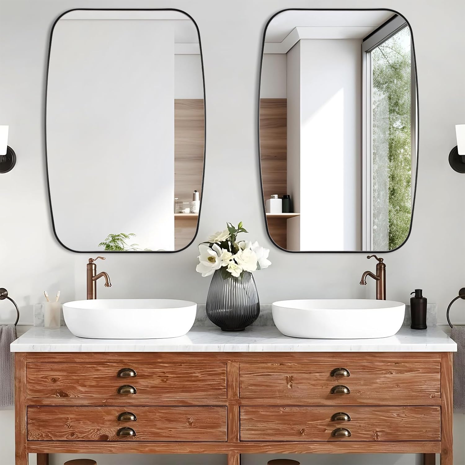 Black Oval Mirror, 24"×36" Bathroom Mirror for Wall Vanity with Stainless Steel Metal 0.8" Thin Frame, Oblong Bathrrom Mirror Modern Anti Rust