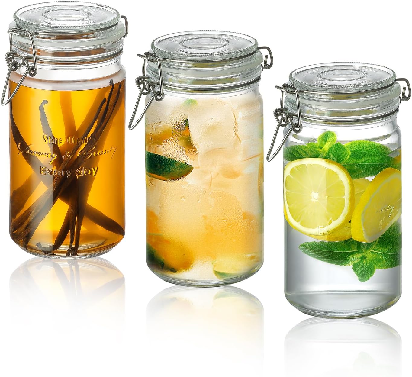 PTSTING 40 oz Glass Jar with Airtight Lid for Vanilla Extract 3 Pack Glass Canning Jars Storage Canning Jars for Kombucha, Kefir, Vanilla Extract, Coquito, Juice, Tea