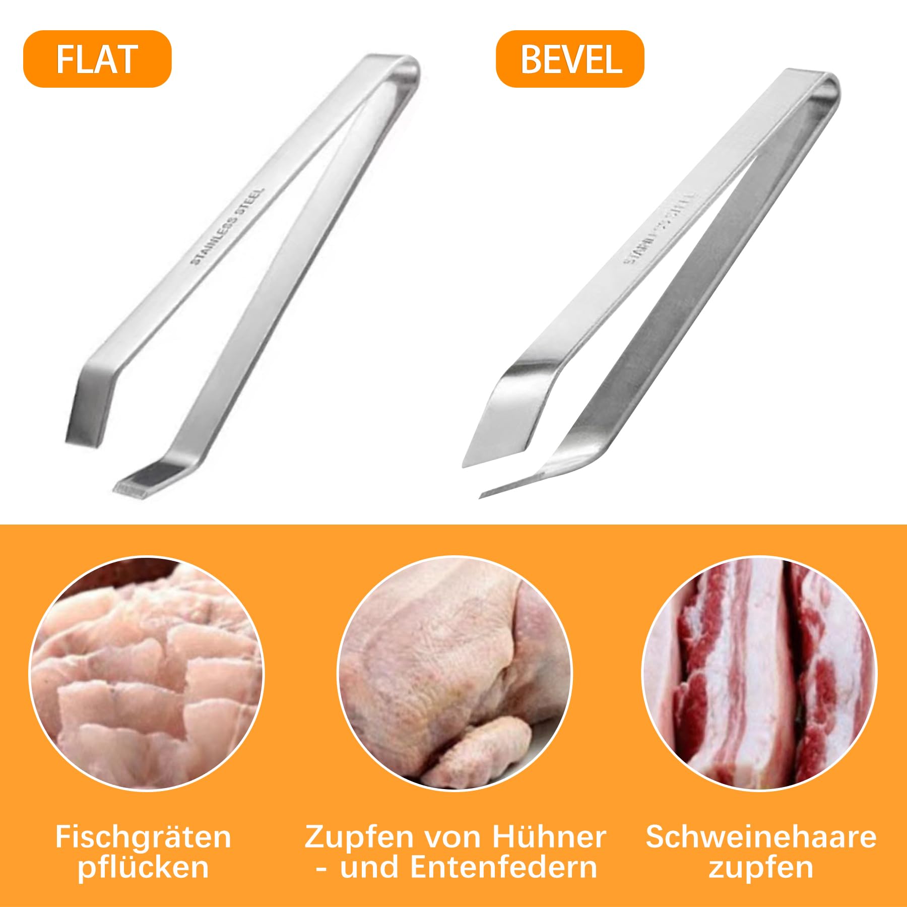 5-teiliges Set Edelstahl-Küchenpinzetten – Rostfreie Pinzette Zum Grätenziehen Für Fisch & Geflügel