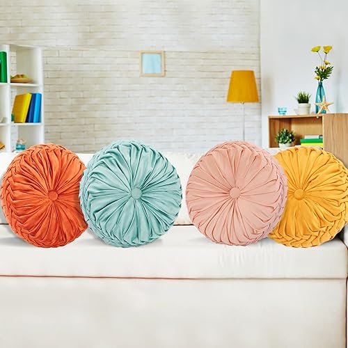 Miniatura 4 de Yerliker 6 cojines de suelo redondos de terciopelo de 15 pulgadas, cojines flexibles y coloridos para sofá, silla, sala de estar, dormitorio,