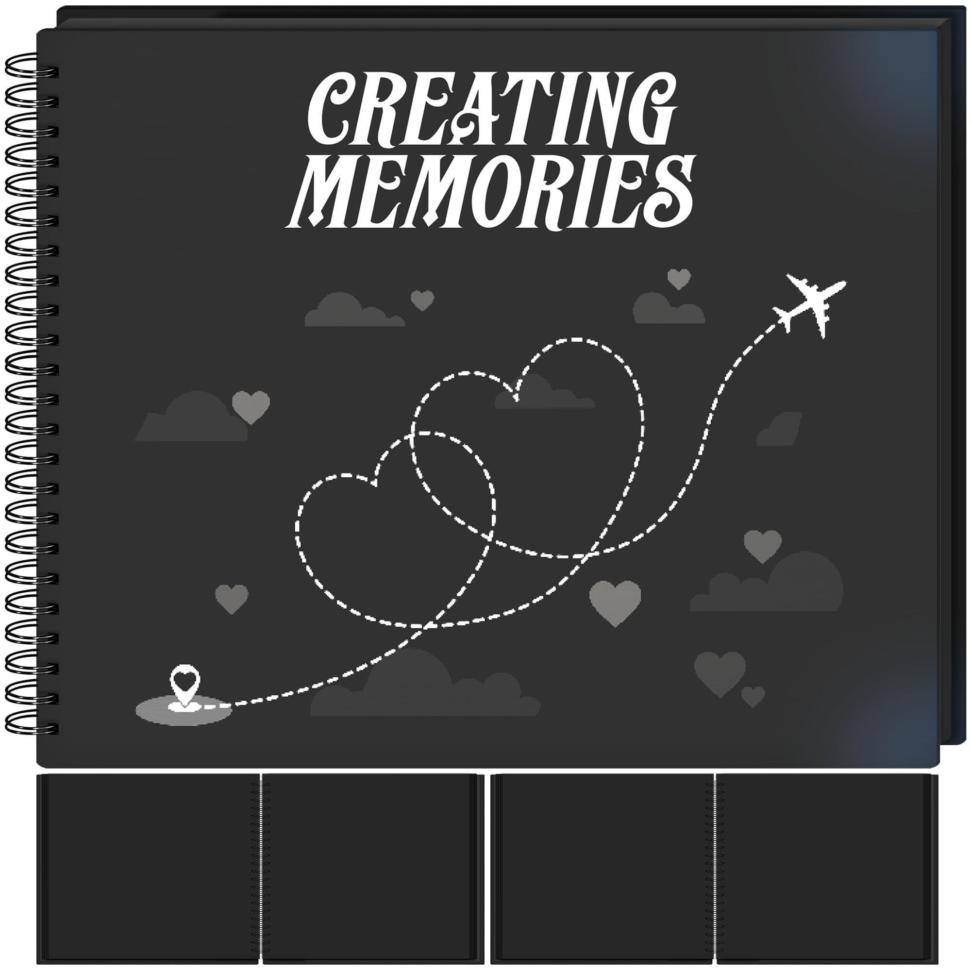 10x8 Scrapbook Papier Scrapbook Album 40 Seiten 20 Blatt Schwarz Spiralen Hardcover Kraftpapier Scrap Book Fotobuch Erstellen Erinnerungen Fotoalbum Bilderbuch