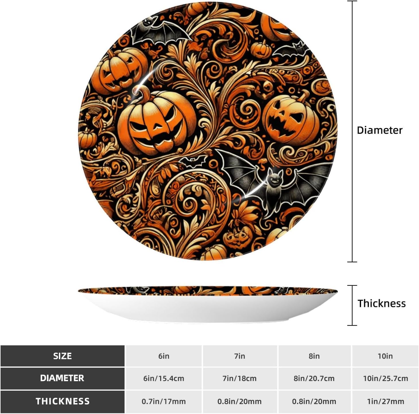 Jack-Lanterns-Bats 10 Inch Decorative Plate With Stand, Elegant Display Wall Plate For Home Decor