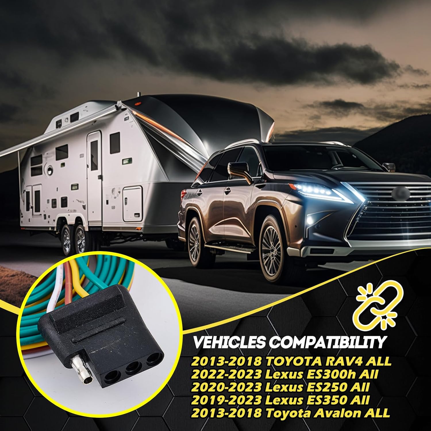 Trailer Wiring Harness 4-Pin Custom Fit Toyota Avalon 2013-2018 RAV4 Lexus ES350 ES250 ES300h 2019-2023 Vehicle-Side Plug Play 56350