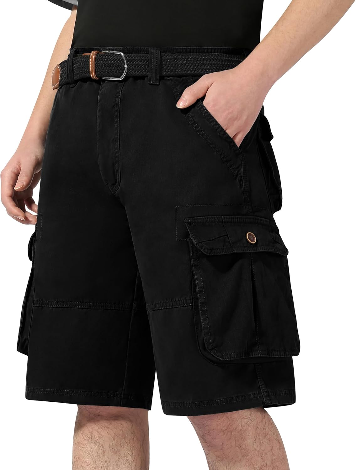 Cargo Shorts for Men Casual Workout Cotton Hiking Shorts with Pockets No Belt Black 38 - Image 3
