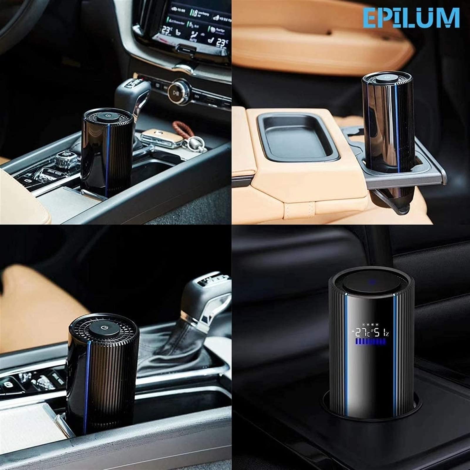 Purificador de aire para coche, 4 velocidades con pantalla LCD, generador negativo ionizador para coche, habitación pequeña, elimina el humo, polvo, alergias, gérmenes PM2.5