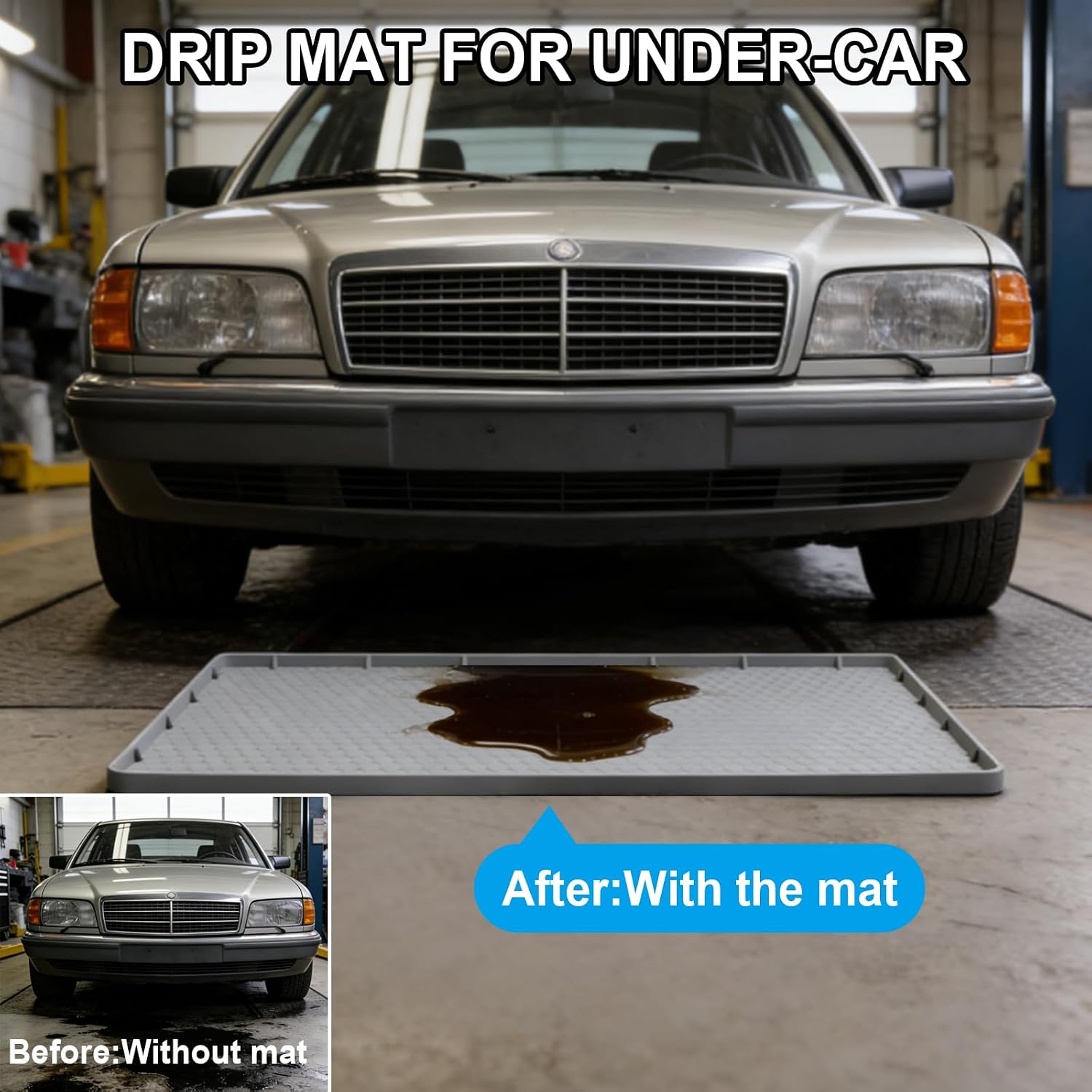 Oil Drip Pan for Under Car, 34'' x22'' Oil Spill Mat for Garage Floor, Silicone Oil Drip Tray with Raised Edge, Driveway Pad Liquid Leaks Non-Slip No Splatter for Auto & Home Floor Protection