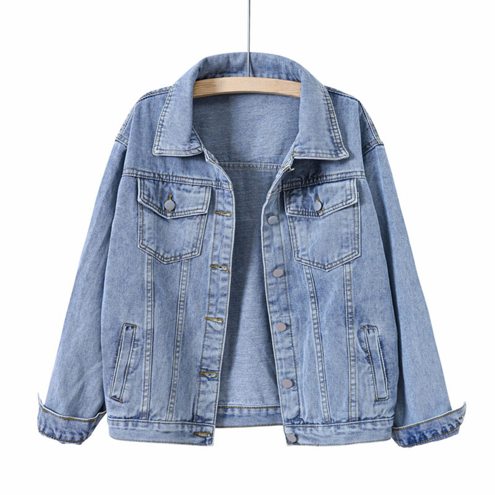 Chaquetas Vaqueras De Mujer, Abrigo Vaquero Mujer Básica Cazadora Vaquera Algodón con Botones Y Manga Larga Chaqueta De Mujer Top Cazadora Mujer Entretiempo Chaqueton Mujer para Otoño Y Entretiempo