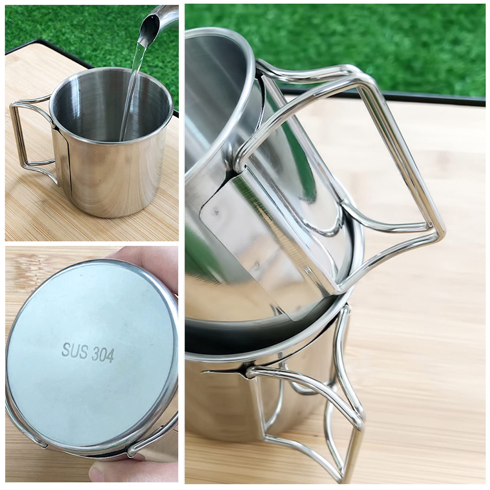 Camping Cup Stainless Steel Pot Portable Water Mug Cup With Foldable Handle 330 500ml Camping Hiking Mug Beer-Cup