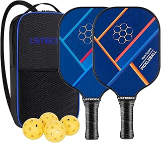 LSTECICE Pickleball Paddles Set of 2 Pickleball Rackets, Pickleball Racquet Set with Polypropylene Honeycomb Core, Pickleball Equipment with 2 Rackets, 4 Balls and 1 Pickleball Bag