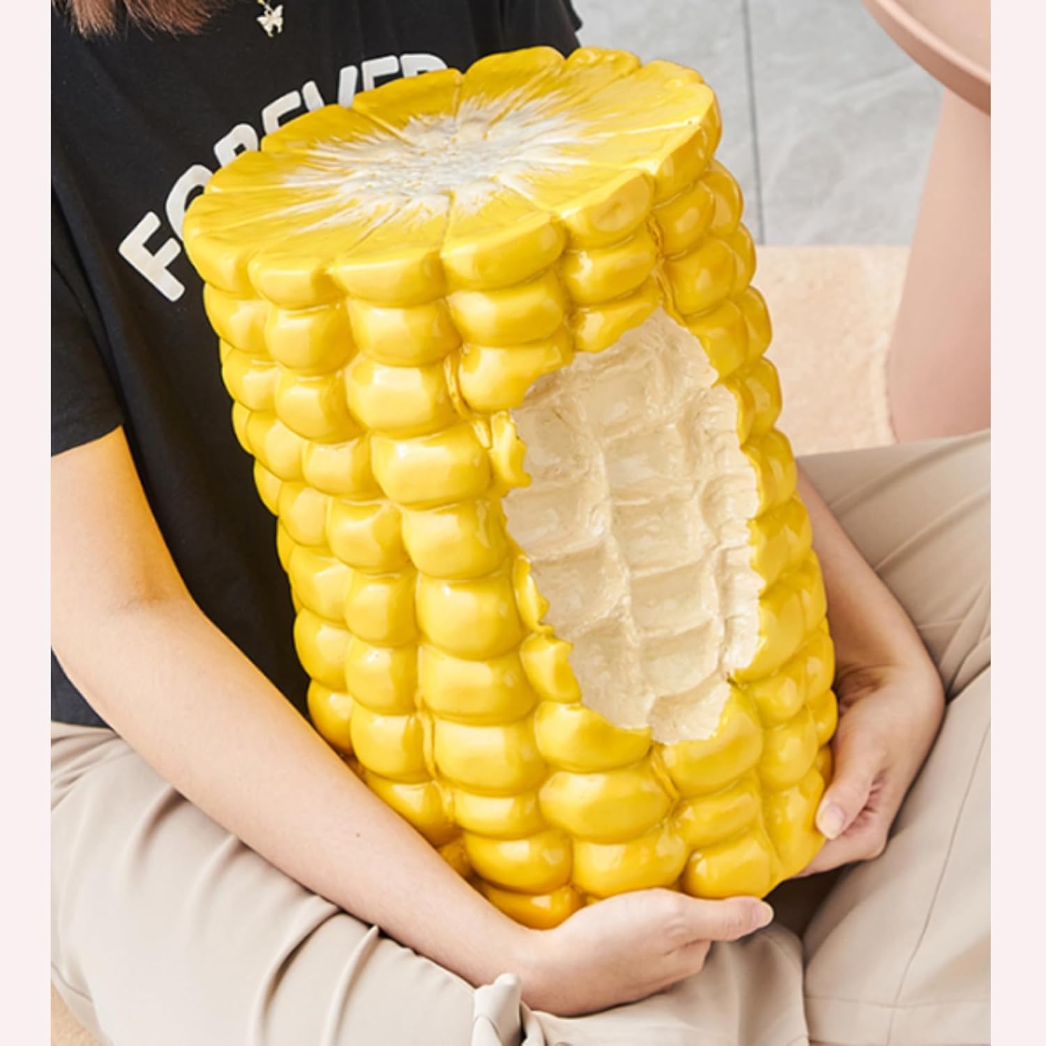 LiebeWH Corn Stool Hand Painted Small Cute Ergonomic Foot Rest and Shoe Changing Stool for Living Room Bedroom Accent Decor(White Teeth)