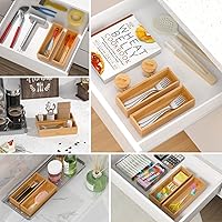 Vista 6 de Bandeja de cubiertos para cajón, organizador apilable de bambú para cajones de cocina, 9 x 3 x 2 pulgadas, juego de 2