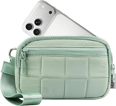 Dadanism Wristlet Wallets for Women, RFID Blocking Wristlet Phone Wallet, Quilted Credit Card Holder with Detachable Wrist Strap & 3 Zipper Pockets, Card Organizer Bag for Travel, Green