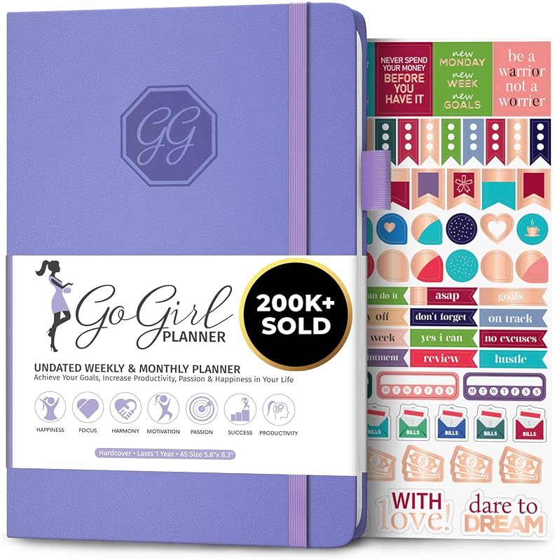 GoGirl Planner for Women, Undated Weekly Agenda Journal, Lavender | 5.8 x 8.3 in personal & work organizer, weekly, monthly & daily time management, life goal & productivity daily notebook