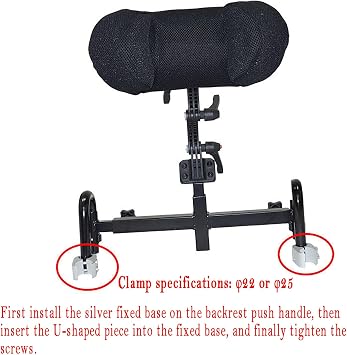 Wheelchair Headrest, Adjustable Wheelchair Headrest, Adjustable in Angle and Height, Assists in Vertebra Correction and Slows Down Vertebrae Injuries for Wheelchair Users