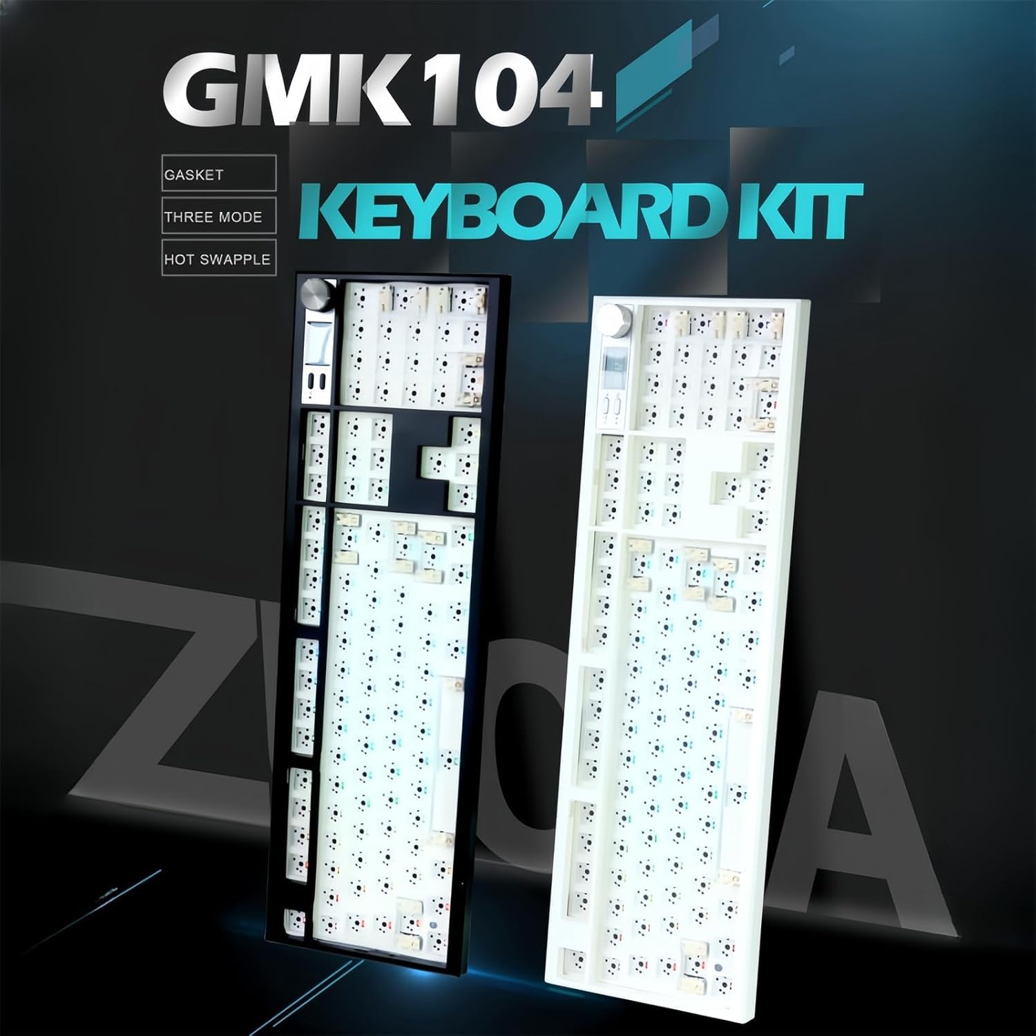 GMK104 - Kit de teclado mecánico de tamaño completo con pantalla y perilla, VIA programable HotSwap inalámbrico BT5.0/2.4G/Tipo-C montado en junta PCB Barebones personalizado, kit de bricolaje