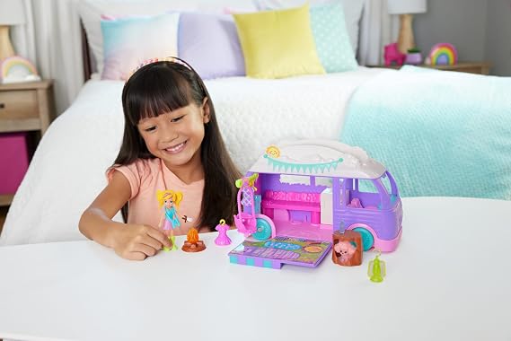 POLLY POCKET™ Muhteşem Karavan Polly Pocket Muhteşem Karavan, bebek ve evcil hayvan oyun seti, kamp ve yiyecek temalı aksesuarlar, seyahat oyuncağı JCC32