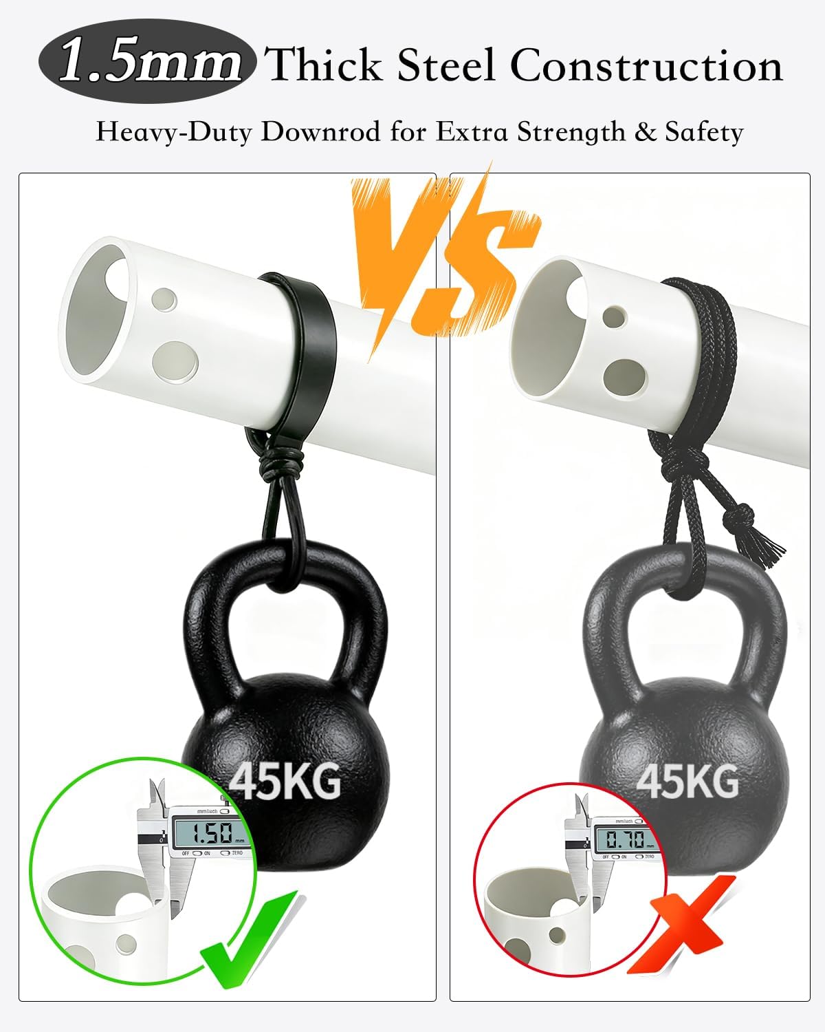 48 Inch Ceiling Fan Downrod, Extension Rod for Multiple Ceiling Heights, Non Threaded with 3 wires (White)