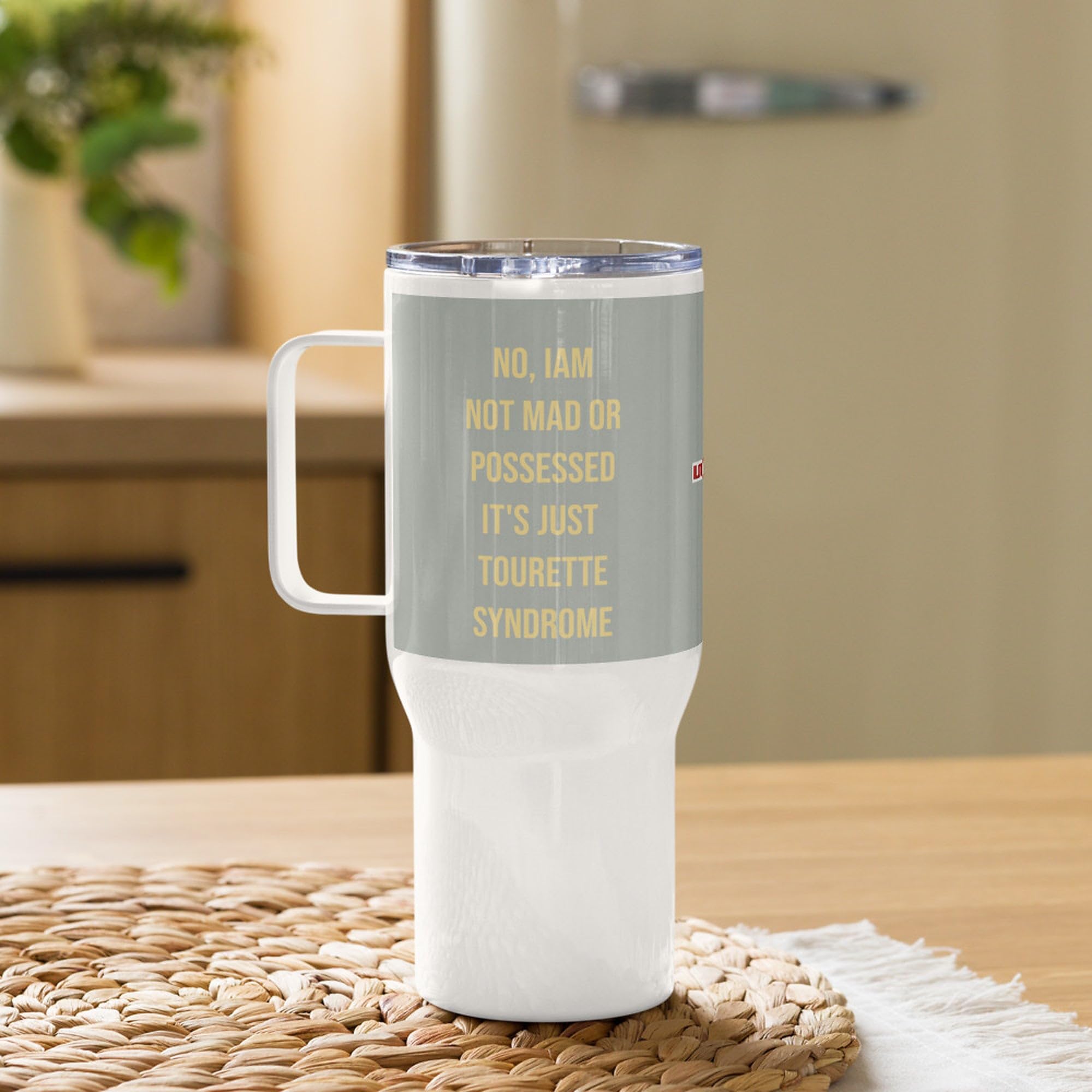 Taza de Viaje Síndrome de Tourette con Asa, Regalo para la Comunidad Tourette