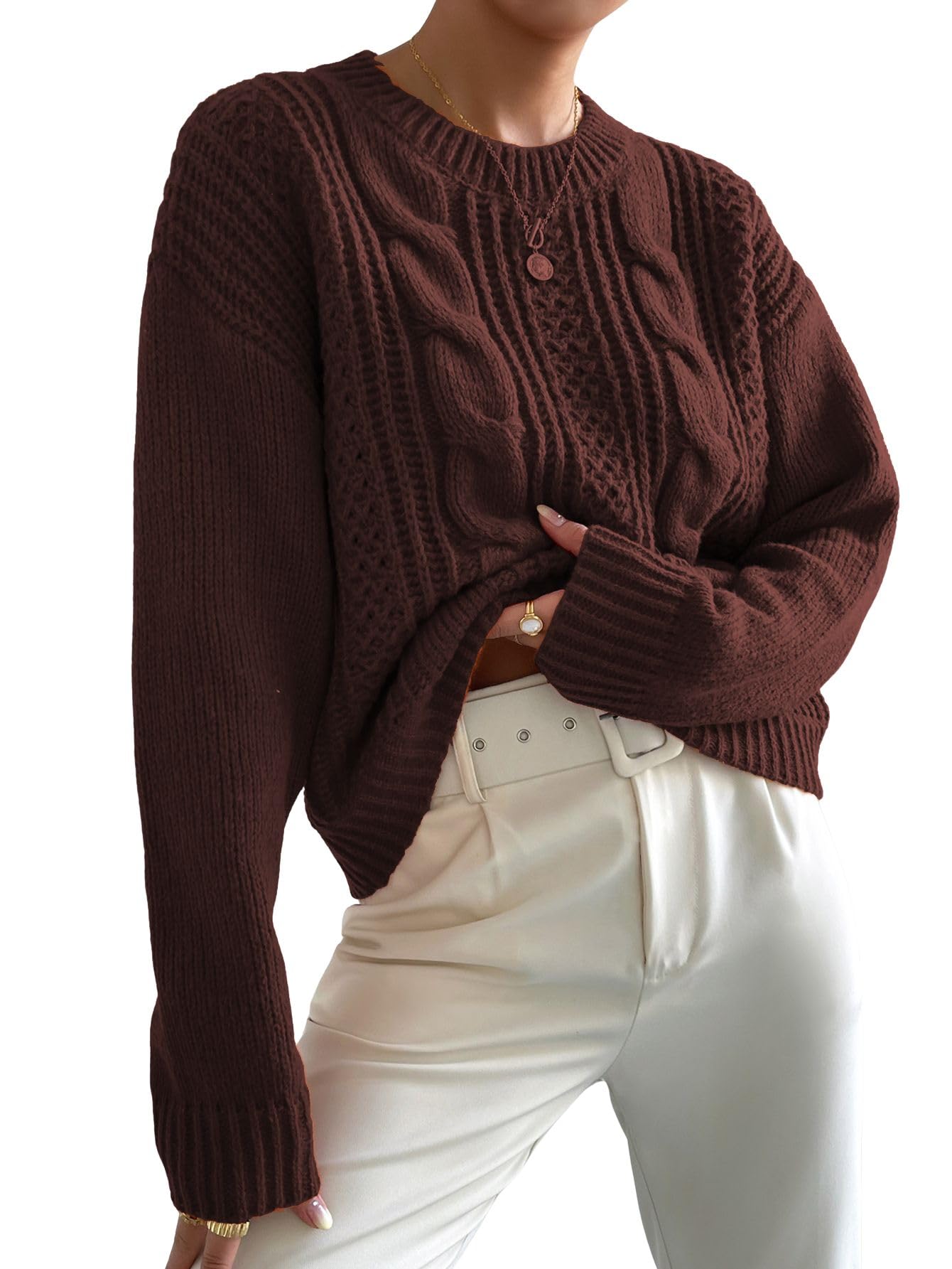 Verdusa Womens Cozy Chunky Sweater Cable Knit Pullover Tops Old Money Clothes