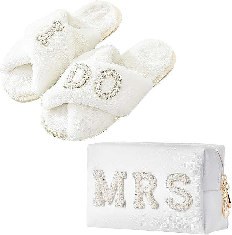 Kit-presente para noiva Tkifoda com nécessaire de maquiagem e chinelos I DO, 2 itens